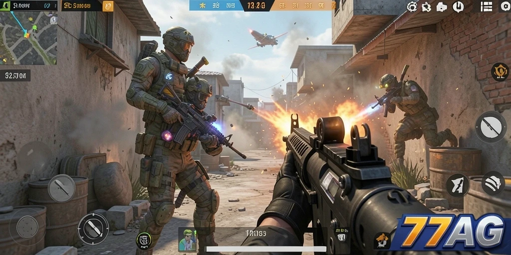 Screenshot gameplay 77AG menampilkan aksi tembak-menembak yang mendebarkan.