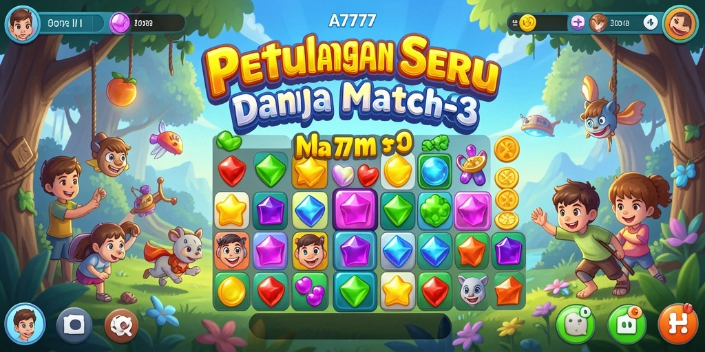 Tampilan gameplay A7777 dengan kombinasi permata berwarna-warni.