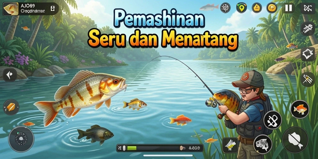 Screenshot permainan AJO89 menampilkan aksi memancing yang mendebarkan dan indah.