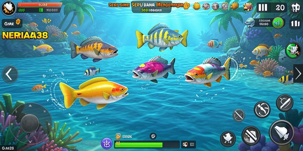 Gameplay CERIA33 yang menarik dengan berbagai ikan untuk ditembak.