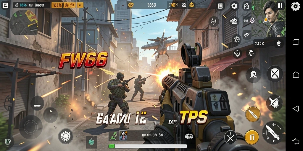 Screenshot gameplay FW66 menampilkan aksi pertempuran yang menegangkan.