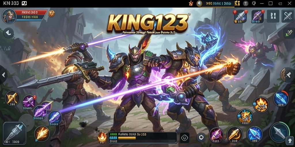 Screenshot menunjukkan aksi pertempuran epik dalam KING123.