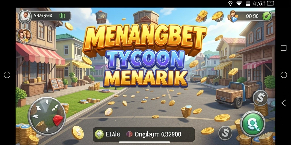 Tampilan gameplay <strong>MENANGBET</strong> yang menggambarkan dunia bisnis yang dinamis.