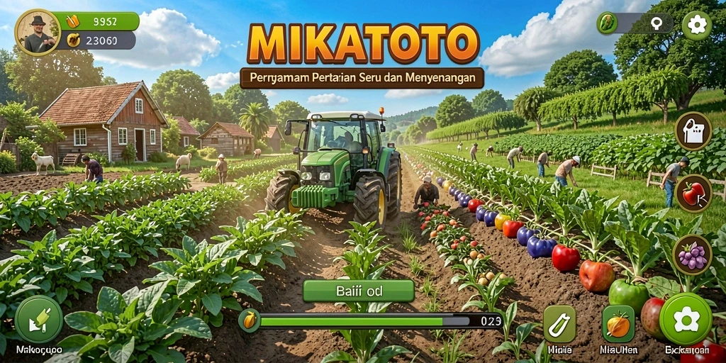 Tangkapan layar utama MIKATOTO menampilkan aktivitas gameplay bertani.