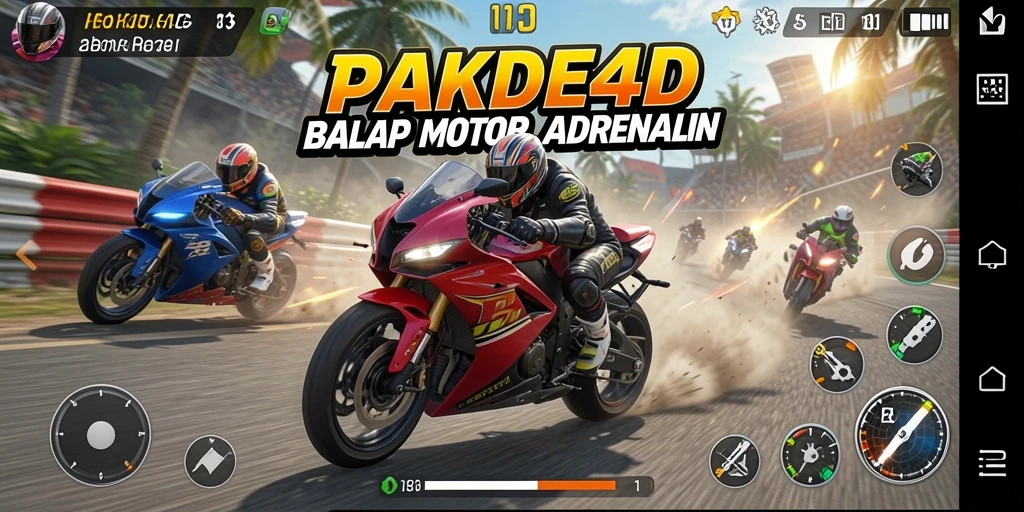 Tampilan gameplay menegangkan di PAKDE4D dengan aksi balapan motor.