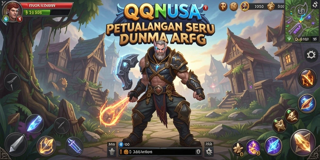 Screenshot gameplay penuh aksi di dunia fantasi QQNUSA.