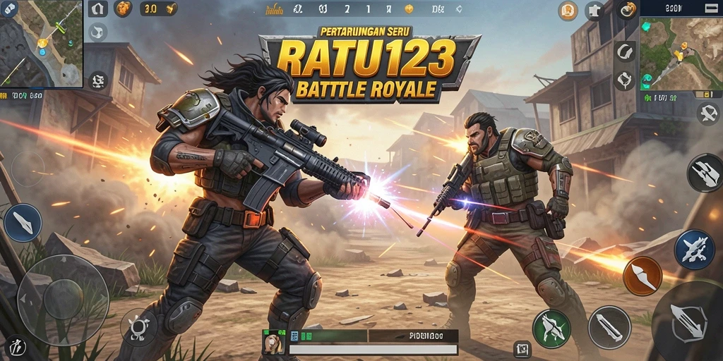 Tampilan mendebarkan dari gameplay Battle Royale di RATU123.
