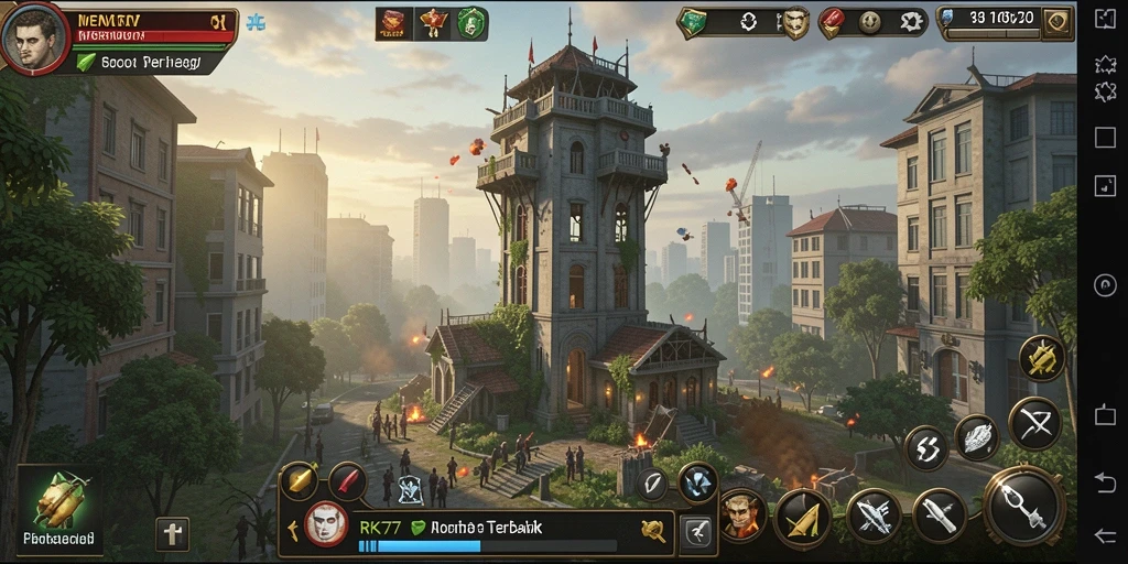 Tampilan pertarungan seru dalam game Tower Defense RK77.