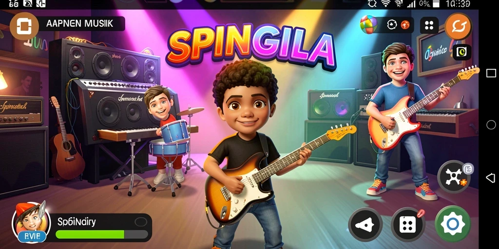 Tampilan gameplay SPINGILA yang mengasyikkan dan interaktif dengan musik.